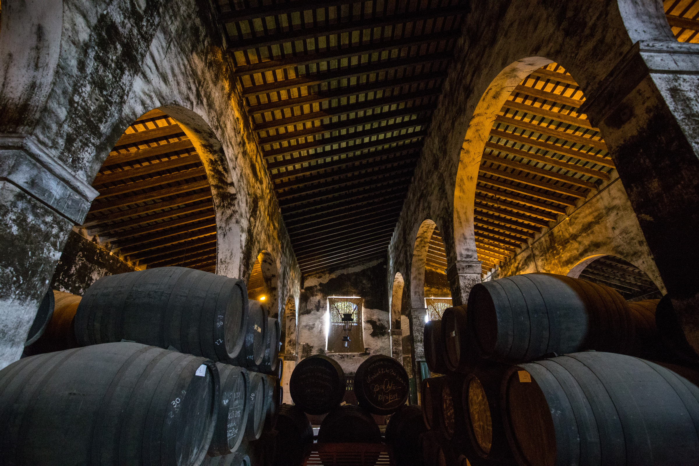 Sherryfässer in einer Bodegas
