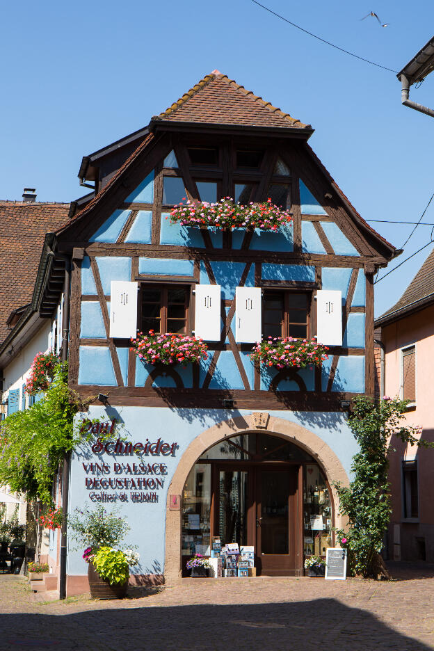 blaues Fachwerkhaus in Eguisheim