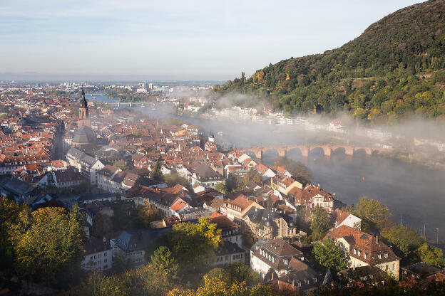 Stadtpanorama von Heidelberg bei Nebel